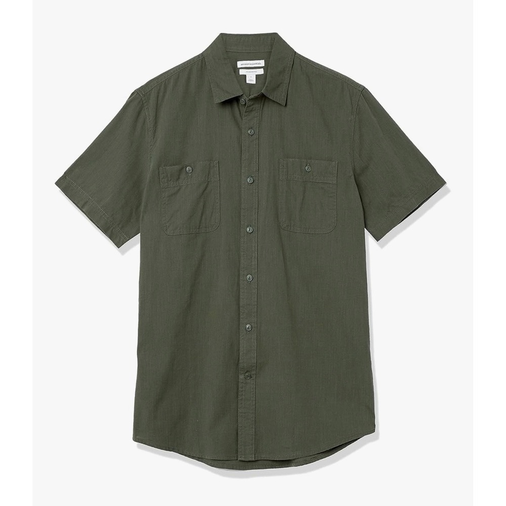 Amazon Essentials Mens Short Sleeve Chambray Button Down Shirt Olive Green 2XL